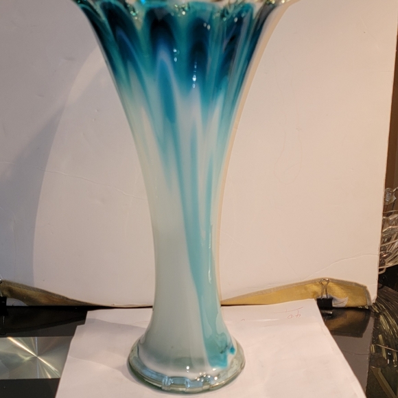 Beautiful Vintage Aqua Blue Glass French Mid-Century Vase 15" Tall - Picture 8 of 9